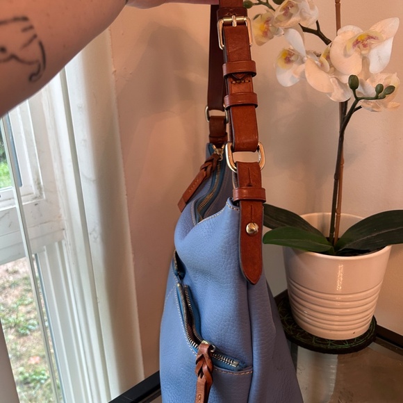 Dooney & Bourke Pebble Leather Sky Blue Shoulder Bag with Brown Accents - Picture 5 of 15